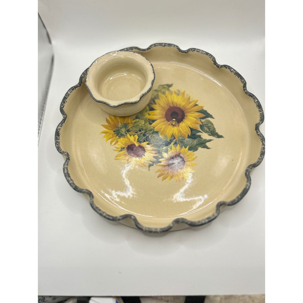 Home‎ & Garden Party Sunflower Chip and Dip Set 12in Platter & Bowl Made in USA